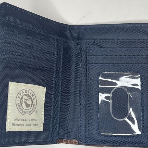 Spartina Elfrida Yacht Club Wallet Natural Linen Leather Brown Pineapple - Picture 4 of 7